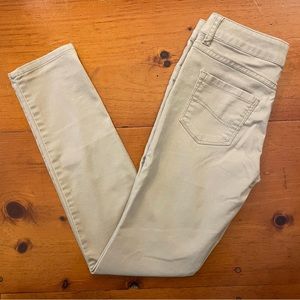 Nautica Skinny Stretch Pants Adjustable Waist Pants Tan Cream Beige Cotton Blend